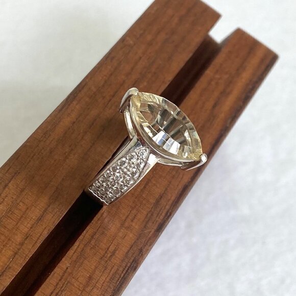 Sterling Silver 925 BBJ Marquise Faceted Yellow CZ & Clear Spinel Accent Ring - Picture 6 of 16